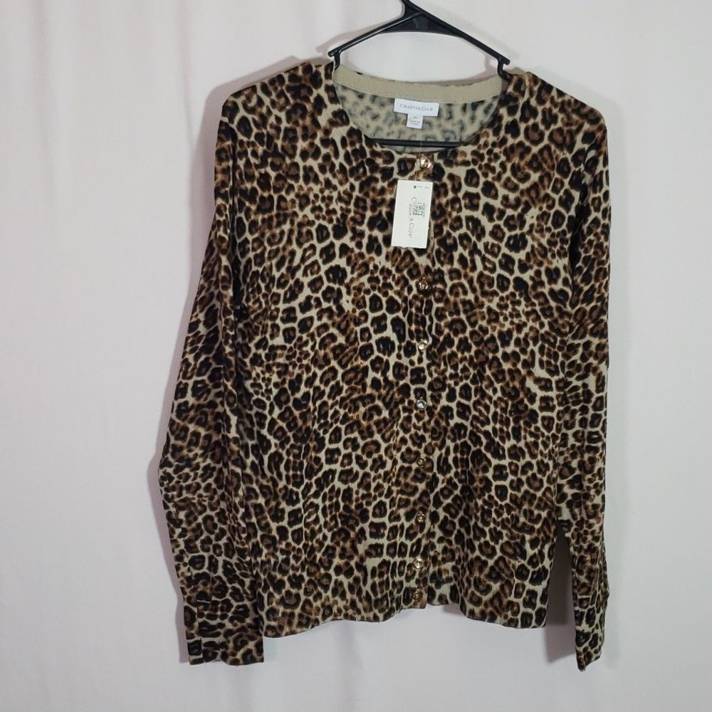 Charter Club Medium Sedona Dust Print Button Front Top Casual Blouse (AI)